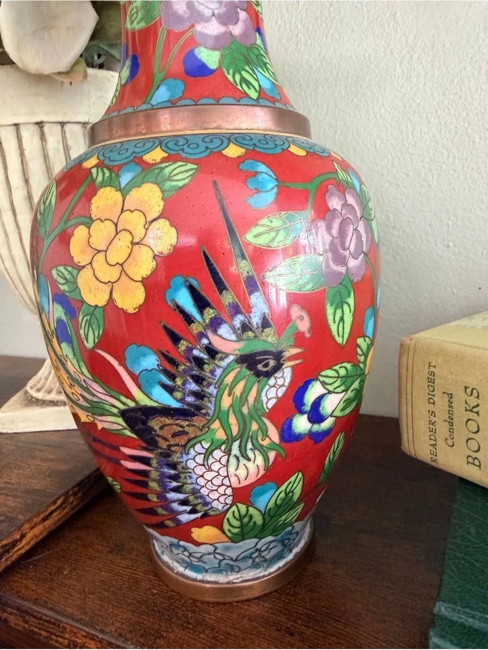 Red Floral Cloisonné Accent Vase - Decorative Home Accent
